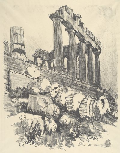 Pudonnut pylväs, Ateena, 1913. tekijältä Joseph Pennell