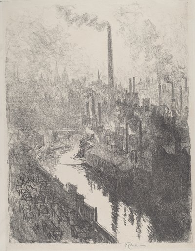 Suuri savupiippu, moottoripuisto, 1916. tekijältä Joseph Pennell