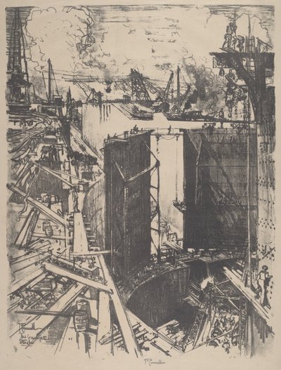 Vartioportti, Gatun Lock, 1912. tekijältä Joseph Pennell