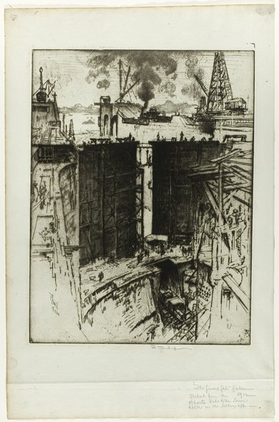 Vartioportti, Gatun Lock, Panama tekijältä Joseph Pennell