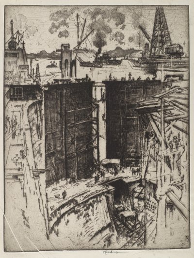 Guard Gate, Gatun Lock, Panama, 1912 (etsaus paperille) tekijältä Joseph Pennell