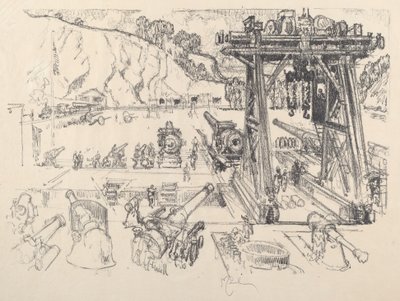 Aseiden testauskenttä, 1917. tekijältä Joseph Pennell