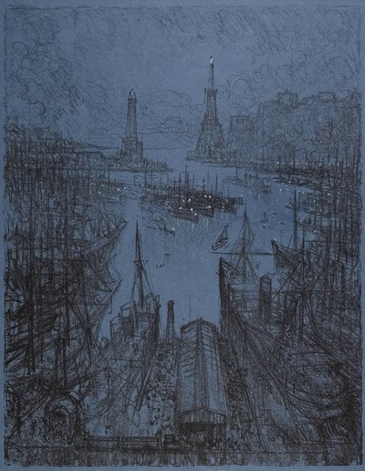 Satama, Genova, 1913 tekijältä Joseph Pennell