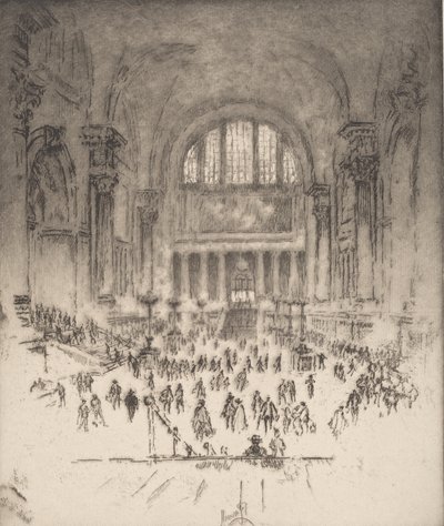 Marble Hall, Pennsylvania Station, New York, 1919. tekijältä Joseph Pennell
