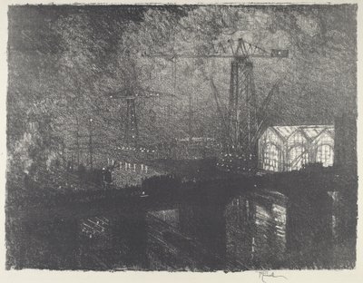 Kaupat yöllä, Vaihtuvat työvuorot, 1916. tekijältä Joseph Pennell