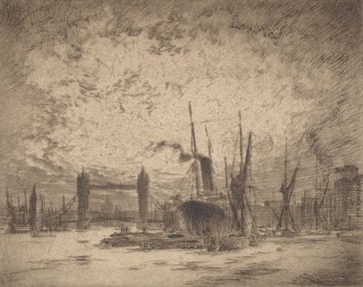 Tower Bridge, Ilta, 1905. tekijältä Joseph Pennell