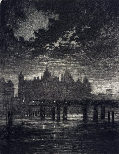 Whitehallin tuomioistuin Lontoossa. tekijältä Joseph Pennell