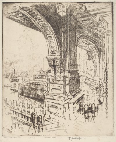 Lauttassa, Cortlandt Street, New York tekijältä Joseph Pennell