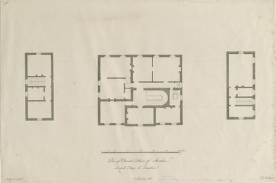 Sandon Hall - Kammion lattiasuunnitelma: kaiverrus, nd [1769-1771] (painettu) tekijältä Joseph Pickford