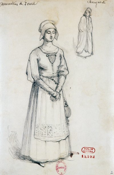 Hector Berliozin Faustin kadotus -teoksen Margaretin hahmon puku, Joseph Porphyre Pinchonin (1871-1953) luonnos. tekijältä Joseph Porphyre Pinchon