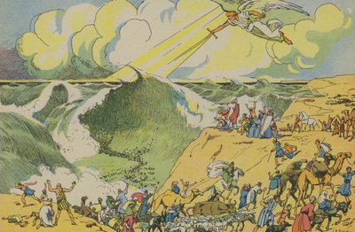 Mooses ylittää Punaisen meren (värilitografia) tekijältä Joseph Porphyre Pinchon
