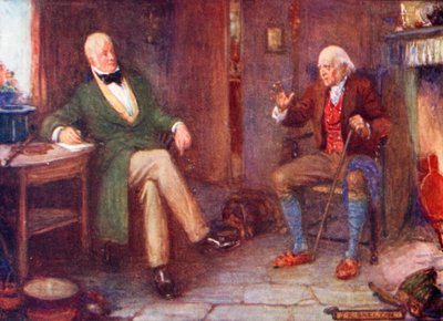 Sir Walter Scott vierailee köyhän miehen luona mökissään tekijältä Joseph Ratcliffe Skelton