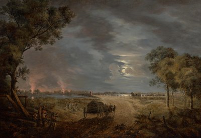 Näkymä Ranskan armeijan ylityssillalta Lobaussa (yökuva kuunvalossa) tekijältä Joseph Rebell