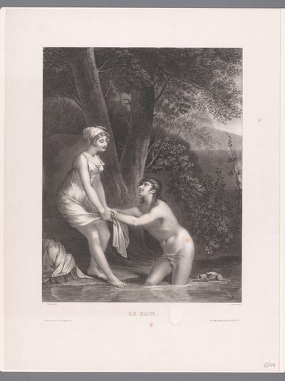 Daphnis ja Chloe kylpemässä Le Bain (otsikko esineessä) tekijältä Joseph Rose Lemercier