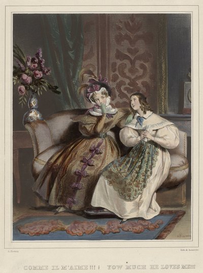 Naiset. Muodikas galleria, n. 1830: Kuinka hän rakastaa minua!!! (...) tekijältä Joseph Rose Lemercier