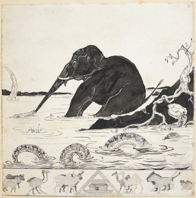 Lisätä. 59840 f.33 Elefantin lapsi, Rudyard Kiplingin Just So Stories -sarjasta tekijältä Joseph Rudyard (after) Kipling
