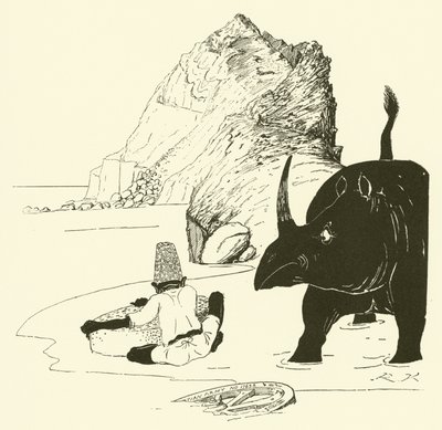 Parsee alkaa syödä kakkuaan (kaiverrus) tekijältä Joseph Rudyard (after) Kipling