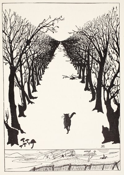 Kissa, joka käveli itsekseen, kuvitus Rudyard Kiplingin teoksesta "Just So Stories for Little Children", pubi. Lontoo, 1951 tekijältä Joseph Rudyard Kipling