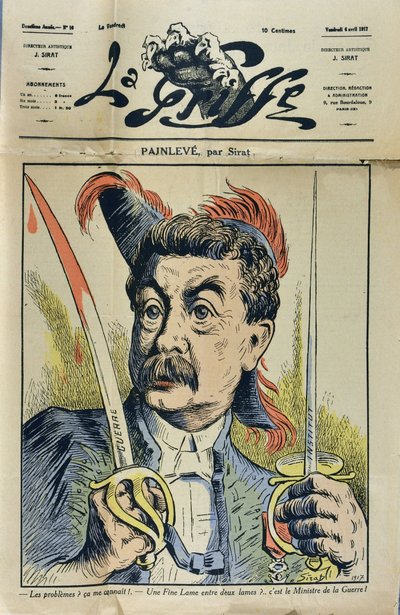 Ranskalaisen matemaatikon ja poliitikon Paul Painleven (1863-1933) muotokuva Sirat dan "La Griffe" vuodelta 1917. tekijältä Joseph Sirat