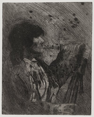 Mies soittaa säkkipilliä, , painatus Sigmund Abeles ja Edmond Casarella tekijältä Joseph Stella