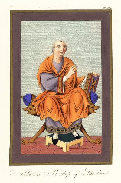 Aldhelm, Sherbornin piispa c639-709, 1851 (kaiverrus) tekijältä Joseph Strutt