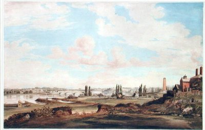 Näkymä Philadelphiaan ja Schuylkill-joelle, n. 1816 (akvarelli paperille) tekijältä Joseph Watson