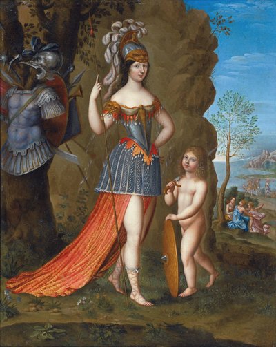 Ranskalainen:  Minerva: Portrait de femme en Minerve Naisen muotokuva Minervana. tekijältä Joseph Werner the Younger