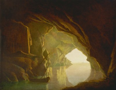 Salernon lahden luola, auringonlasku tekijältä Joseph Wright of Derby