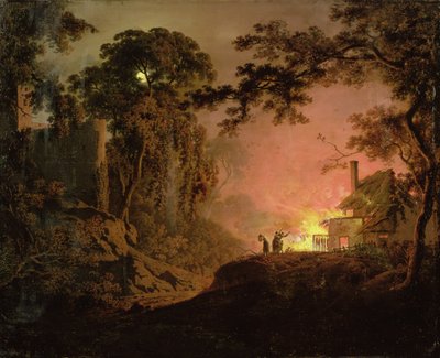 Mökki tulessa tekijältä Joseph Wright of Derby