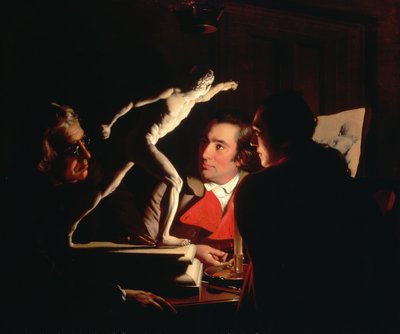 Kolme henkilöä katselemassa Gladiaattoria kynttilänvalossa, n. 1764-65 tekijältä Joseph Wright of Derby