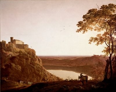 Näkymä Nemi-järvelle hämärässä Joseph Wrightin maalaus dit Wright of Derby (1734-1797) tekijältä Joseph Wright of Derby