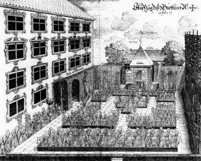Suunnittelu Furttenbachin puutarhaan Ulmissa, Architectura Privata, kaiverrus Jonas Arnold (1600-69), julkaistu 1641 tekijältä Joseph after Furttenbach