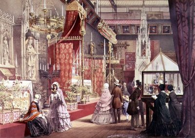 Suuri näyttely: Puginin suunnittelema keskiaikainen tuomioistuin, 1851 (katso myös 205263) tekijältä Joseph after Nash