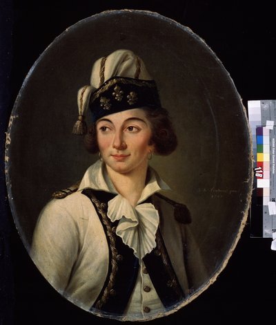 ""Portrait de dame deguisee"" (Naisen muotokuva naamiaispuvussa) Peinture de Joseph de Landerset (1753-1824) 1797 Mikhail Kroshitsky Art Museum, Sevastopol (Sebastopol) Ukraina tekijältä Joseph de Landerset