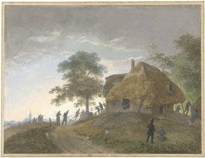 Taistele olkikattoisessa majatalossa tai talossa kukkulalla tekijältä Josephus Augustus Knip