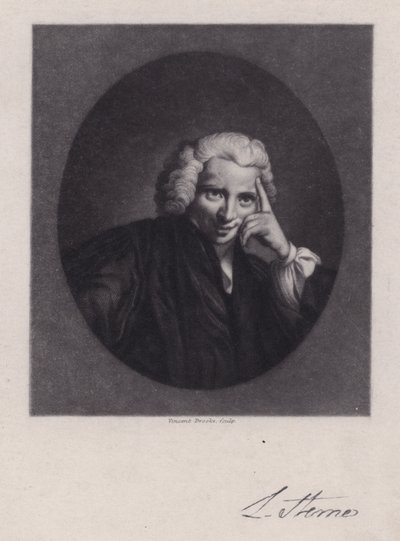 Laurence Sterne, irlantilainen kirjailija ja pappi, kirjailija Tristram Shandy (kaiverrus) tekijältä Joshua (after) Reynolds
