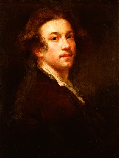 Omakuva, puolipitkä, olkapäänsä yli katsova, ruskea takki ja valkoinen paita, n. 1750-52 tekijältä Joshua Reynolds