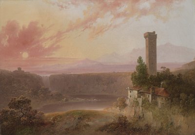 Näkymä Nemi-järvelle auringonlaskun aikaan, n. 1840-50 tekijältä Joshua H. Shaw