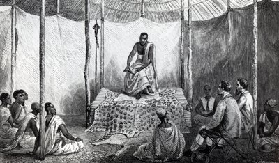 Kamrasin ensimmäinen Raamatun oppitunti, kuvitus John Hanning Speken "Niilin lähteen löytämisen päiväkirjasta", julkaistu vuonna 1864 tekijältä Josiah Wood Whymper