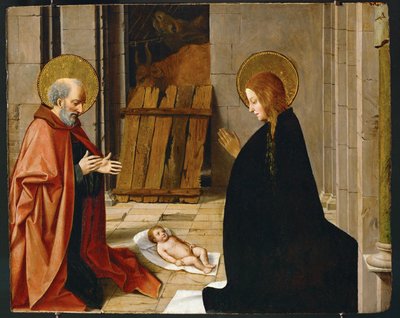 Syntymäjumalanpalvelus, noin 1500 (maalaus puulle) tekijältä Josse (fl.1493-1508) Lieferinxe