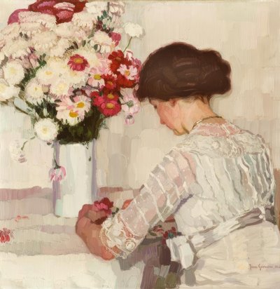 J.Goossens, In Gedanken (Dame in Weiß mit Blumen) tekijältä Josse Goossens