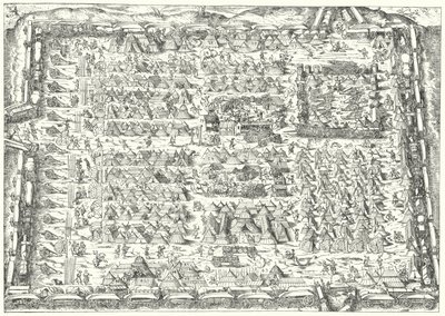 Sotilasleiri 1500-luvulla (kaiverrus) tekijältä Jost (after) Amman