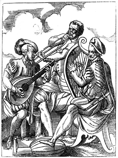 Kitaristi, lutenisti ja pasuunansoittaja, 1500-luku 1849. tekijältä Jost Amman