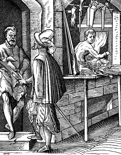 Harquebusier tai käsiasevalmistaja, c1559-1591 tekijältä Jost Amman