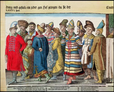 Venäjän Ivan IV:n 1530-84 suurlähetystö Pyhän Rooman keisarille Regensburgissa vuonna 1576 värillinen puupiirros vuosien 173050 ja 88595 tekijältä Jost Amman