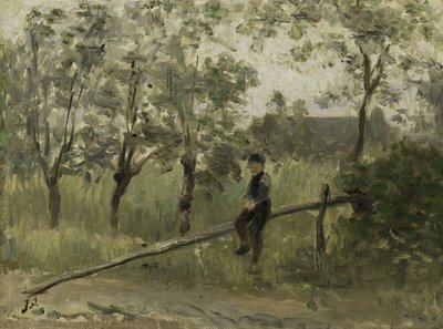 Country Boy on Pole Barrier tekijältä Jozef (1824-1911) Israels