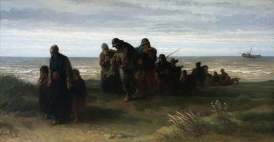 Kalastajat kantavat hukkunutta miestä, noin 1861 (öljy kankaalle). tekijältä Jozef (1824 1911) Israels