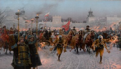 John III Sobieskin ja Marysienkan lähtö Wilanówista, 1897. tekijältä Jozef Brandt