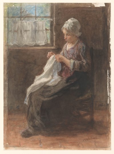 ompelija tekijältä Jozef Israëls (signed by artist)