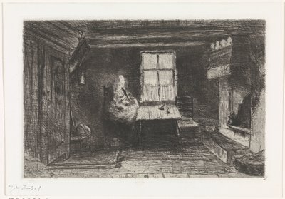 Sisustus äidin ja lapsen kanssa tekijältä Jozef Israëls (signed by artist)